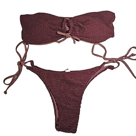 ZAFUL Burgundy 2 Piece String Bikini Bandau Top Swimsuit Womens Size 6 NEW - Picture 1 of 13